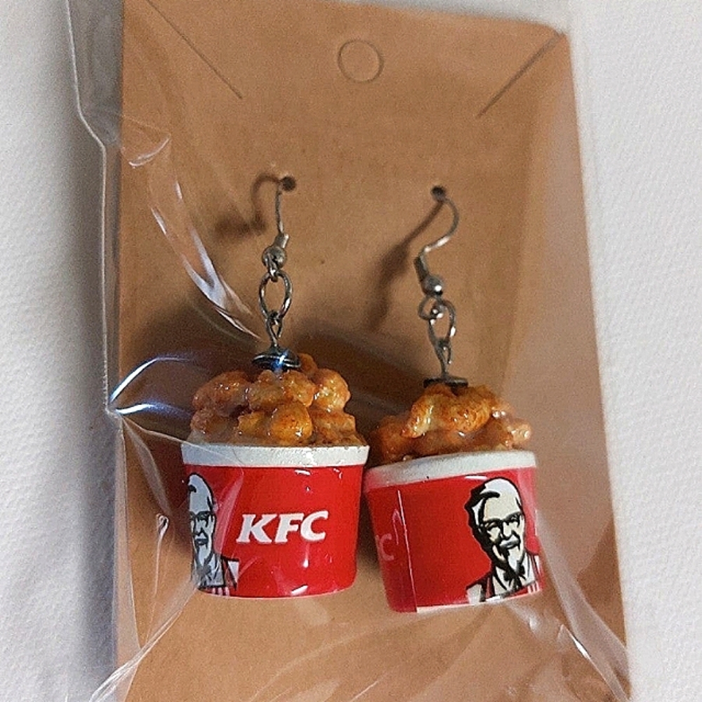 Stainless Steel Ecopoxy Coated Miniature Fried Chicken Earrings Hypoallergenic